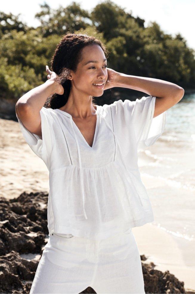 ladder-insert linen blouse