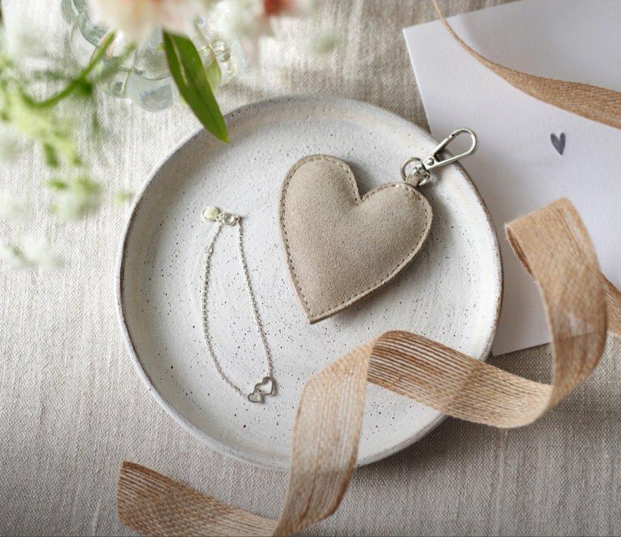 metallic suede heart keyring