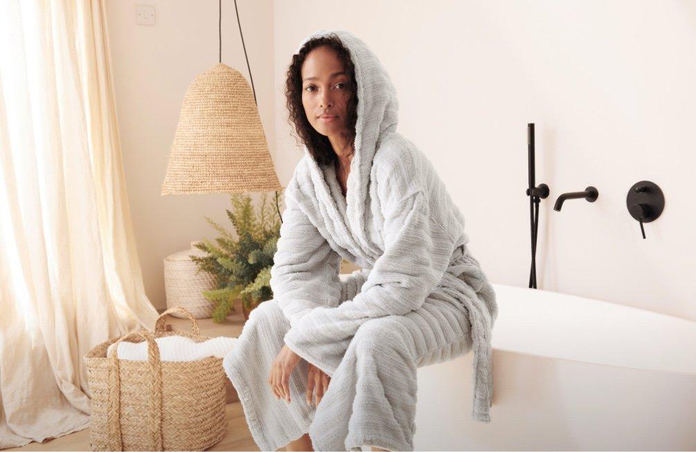 unisex hooded ribbed hydrocotton robe