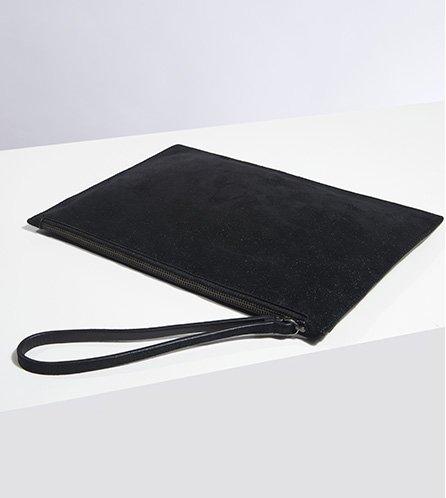 metallic suede wristlet clutch