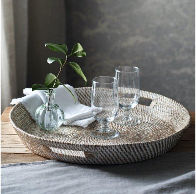 Whitewashed Rattan Oversized Round Tray, Kitchen Accessories