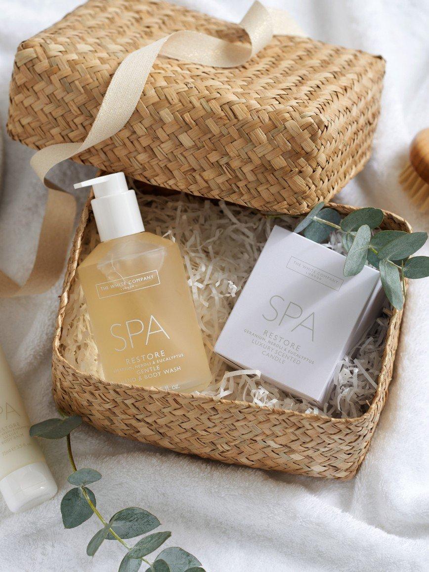 a basket with a soap and a bottle of lotion