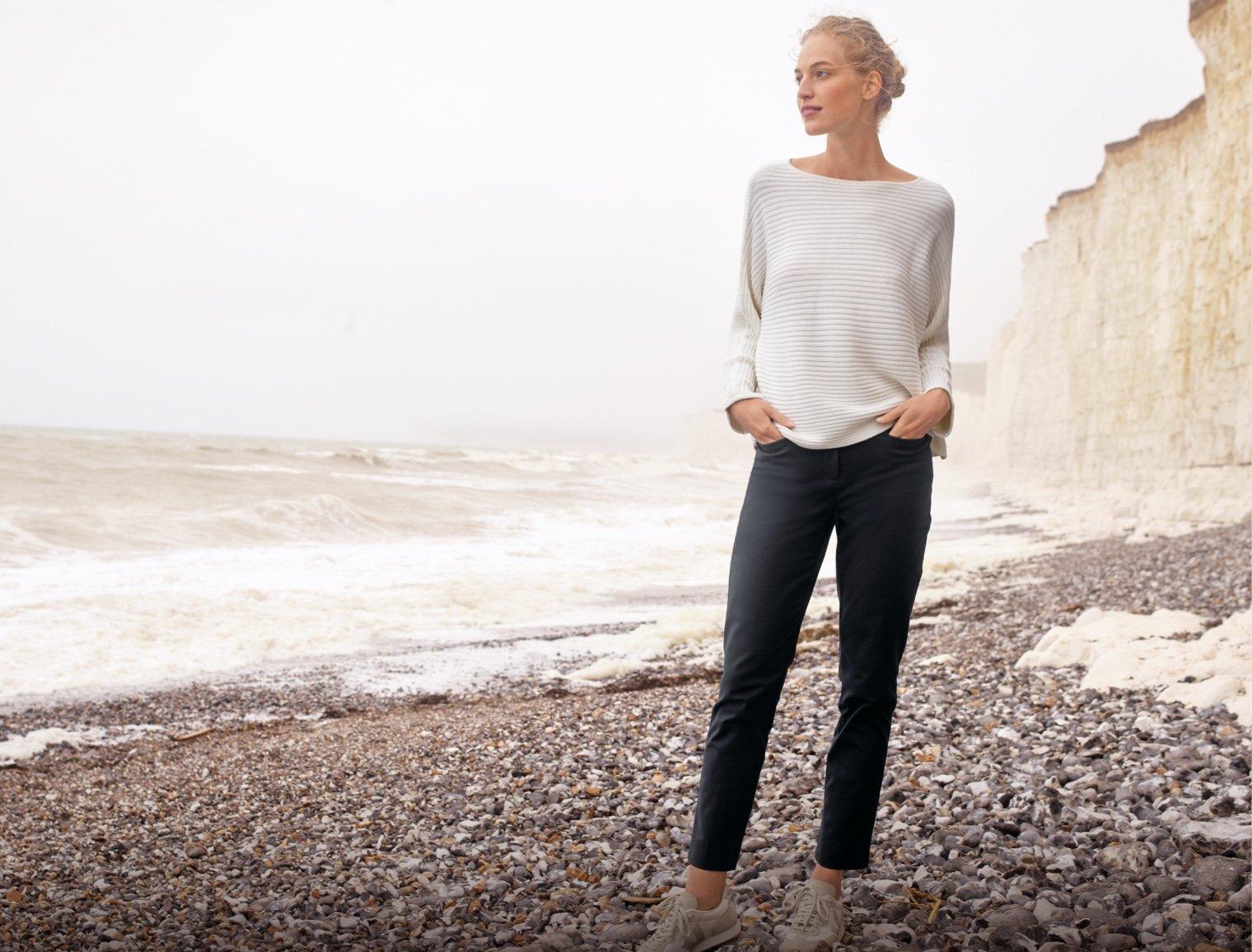 horizontal rib slash-neck sweater