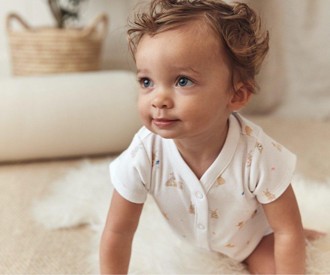 organic cotton bunny print shortie sleepsuit