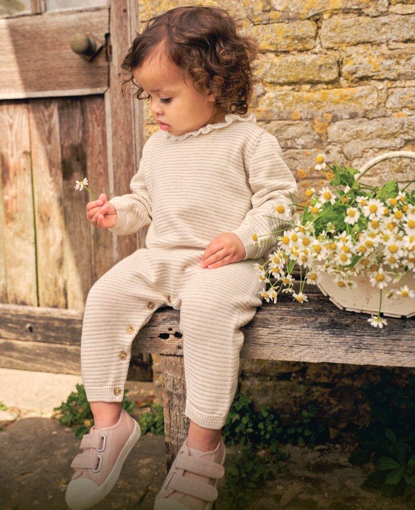 frill-collar knitted romper