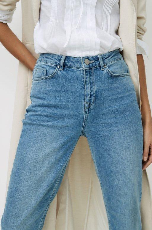 Blue Wash Denim Double Waist Mom Jeans - Dawn  Straight leg jeans outfits,  Mom jeans outfit summer, Blue mom jeans