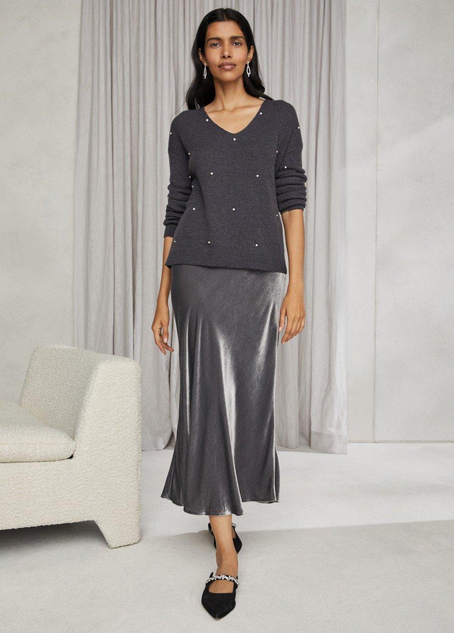 crystal embellished v-neck jumper with alpaca