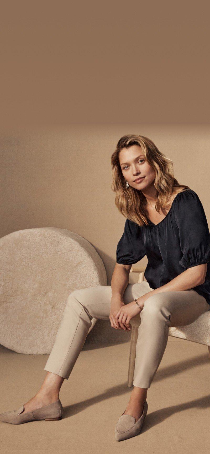 washed-satin gathered-neck blouse
