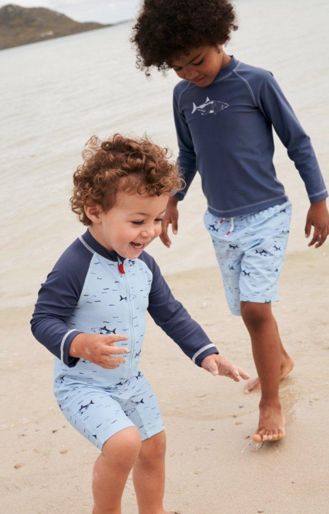 recycled-nylon shark swim shorts