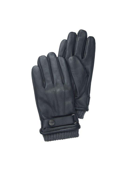 a pair of black leather gloves on a white background