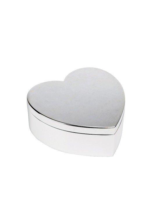 a silver heart shaped box on a white background