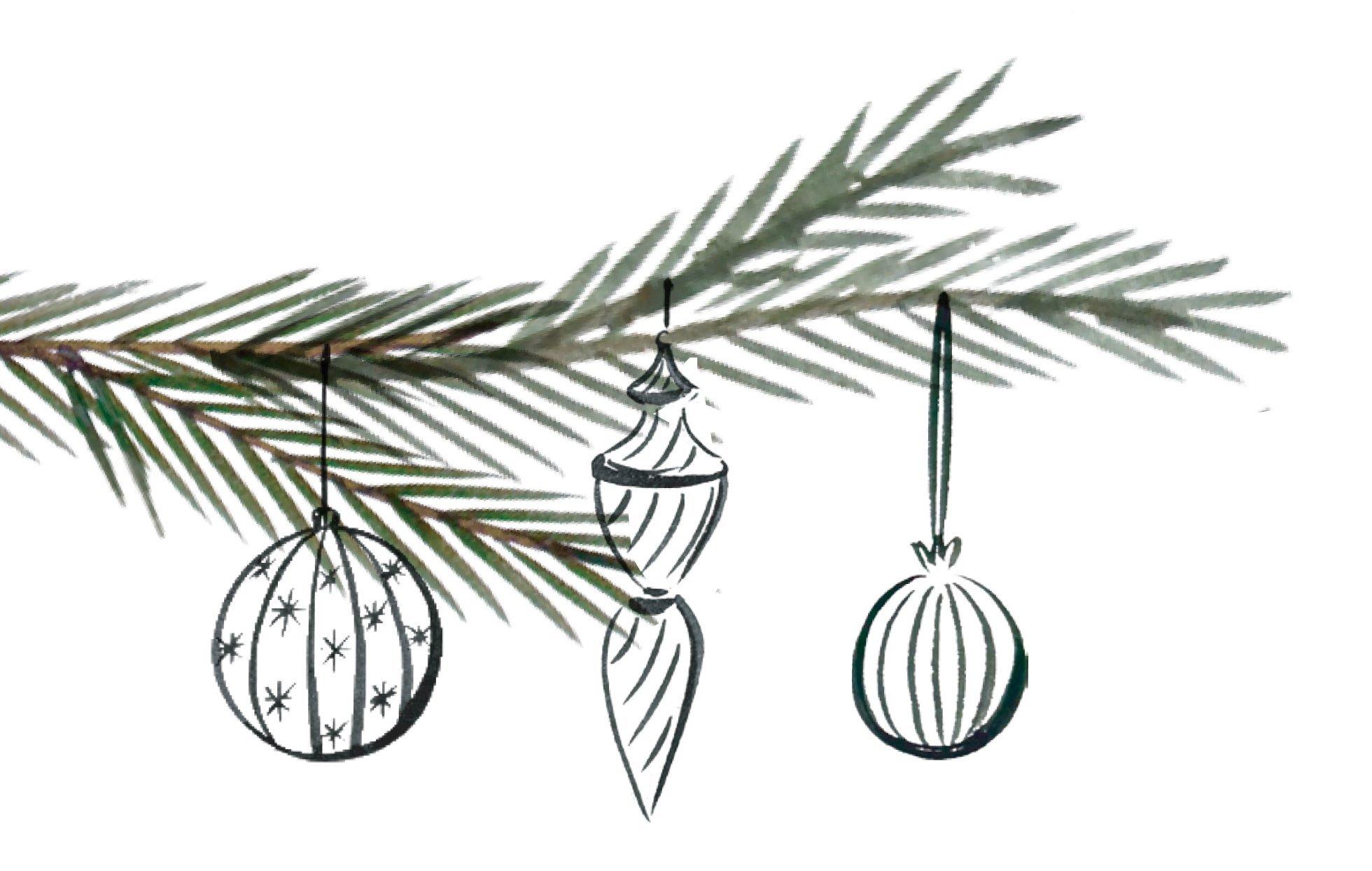 two ornaments hanging from a branch of a tree
