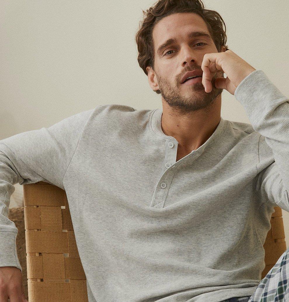 mens waffle henley top