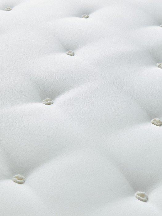 a close up of a mattress with a white cover