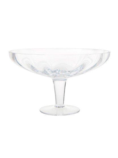 a clear glass bowl on a white background