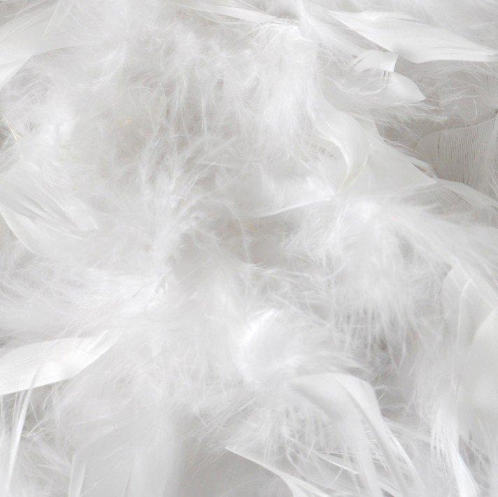 a close up of a pile of white feathers on a table