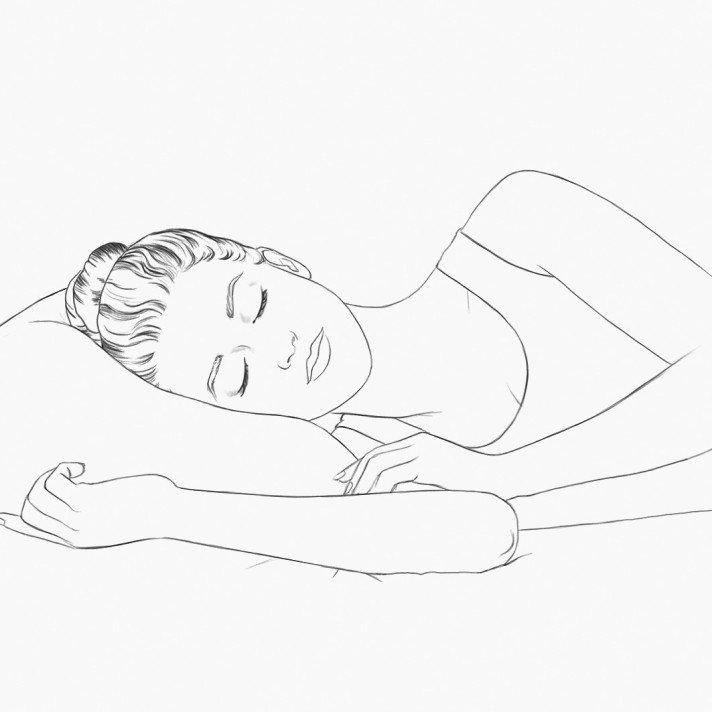 a drawing of a woman sleeping on a pillow with her eyes closed