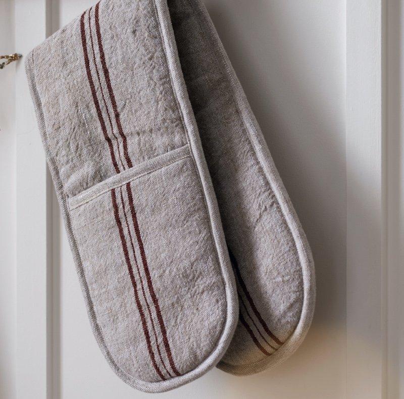 claret stripe linen double oven glove