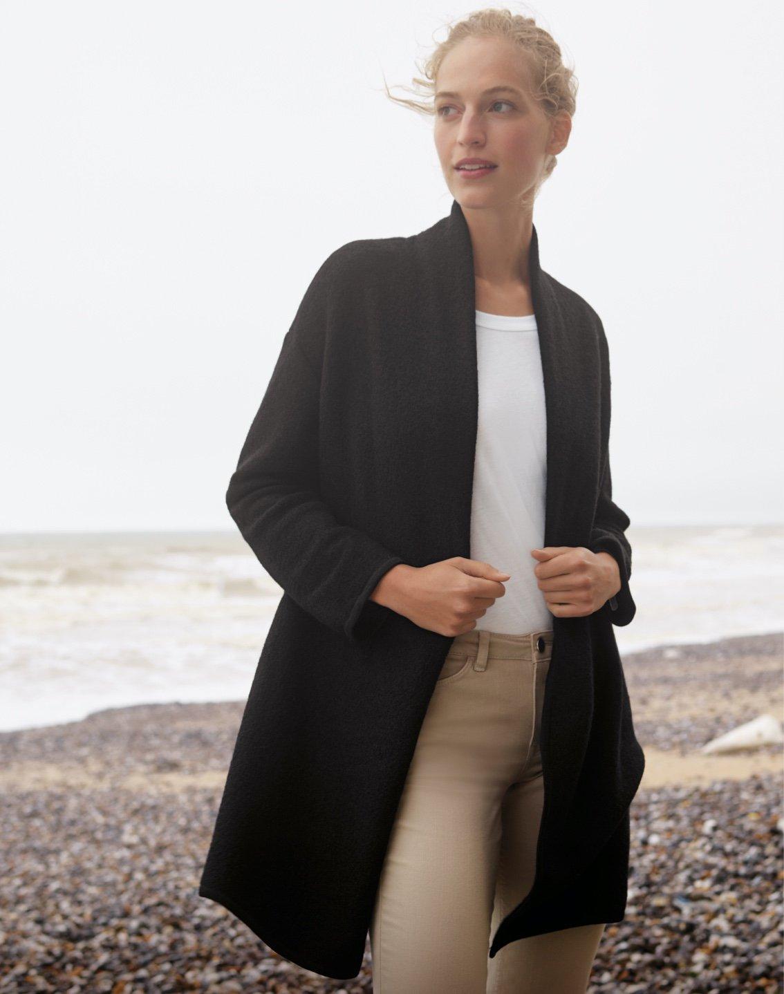 boiled wool rich wide sleeve cardigan