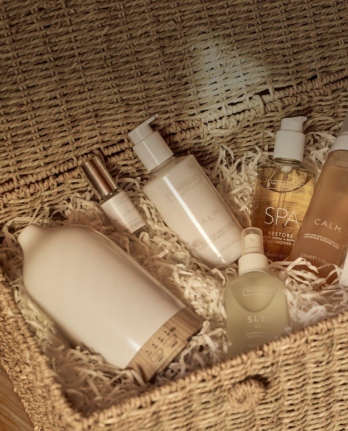 a basket filled with various types of personal care products