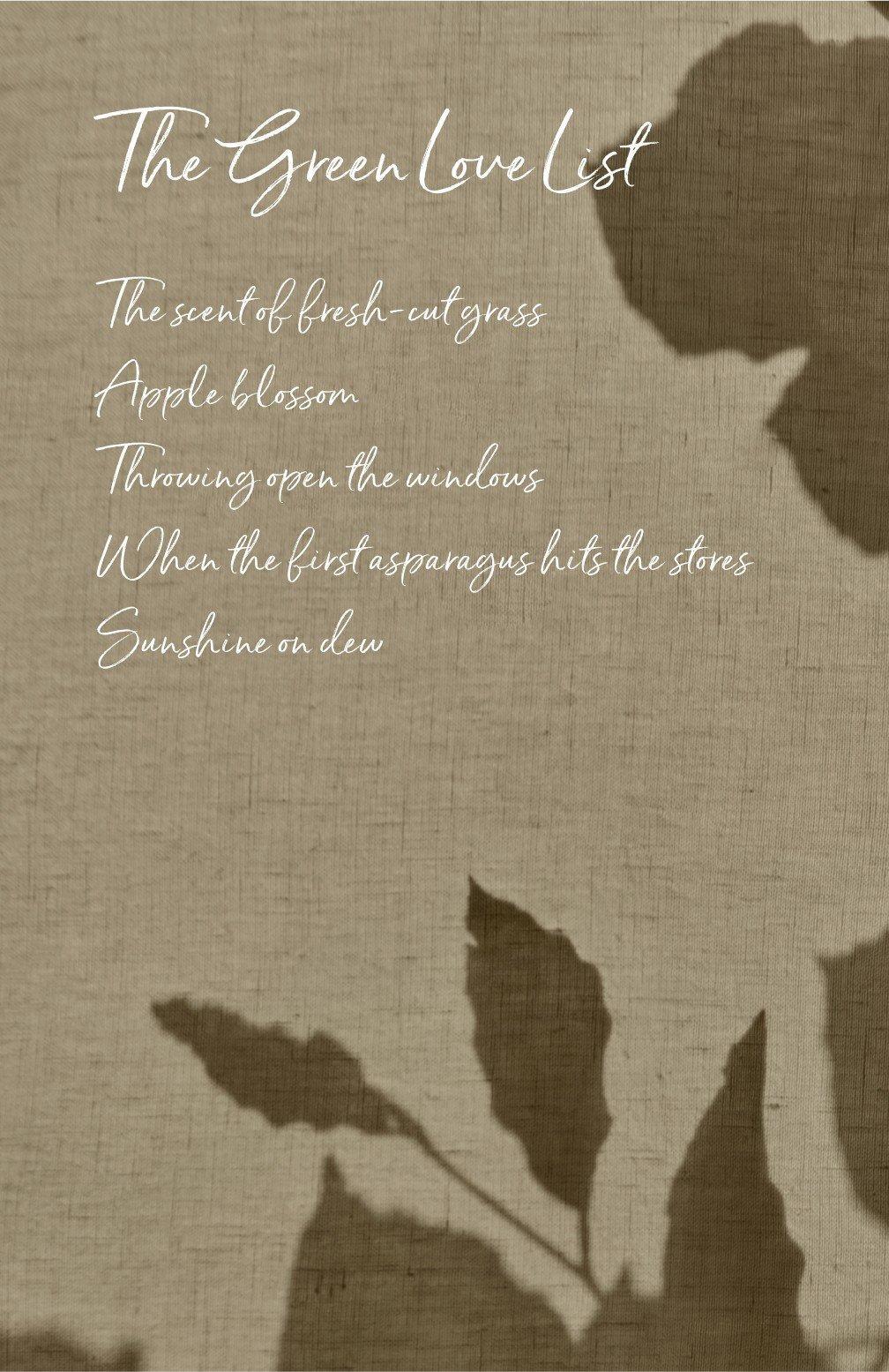 a poem with the words the green love list