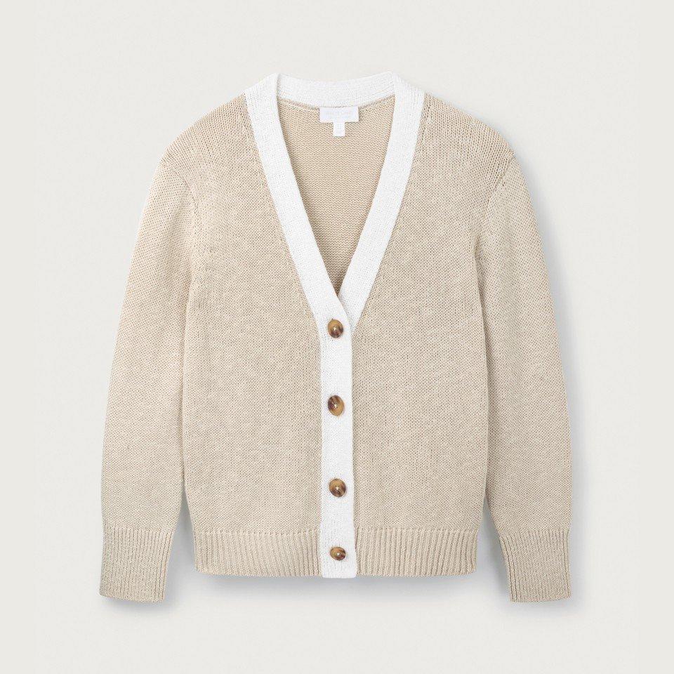 organic cotton linen colourblock cardigan