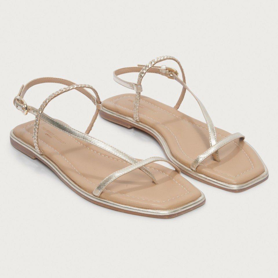 skinny braid detail metallic strap sandals