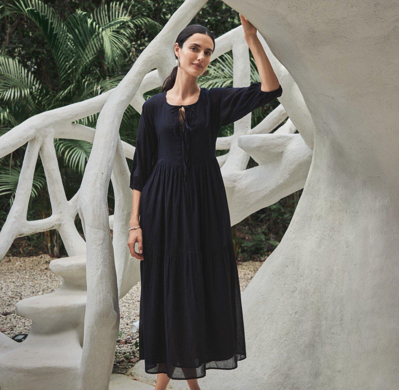 organic cotton tie-detail maxi dress