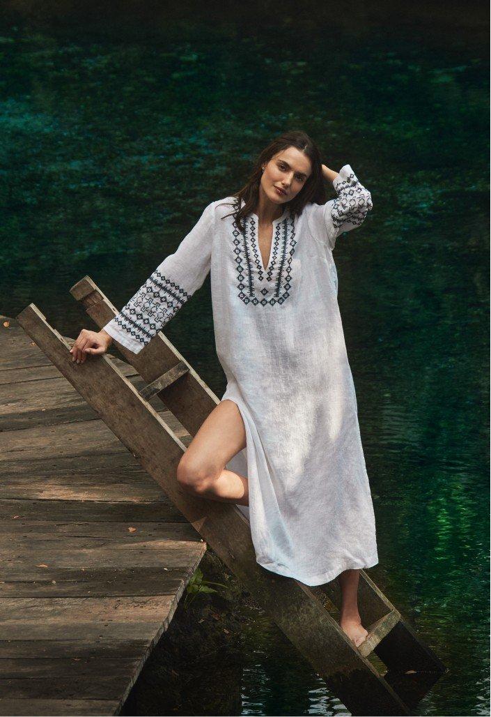 linen embroidered maxi cover up