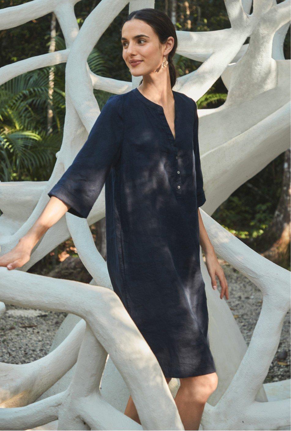 linen pop over shirt dress