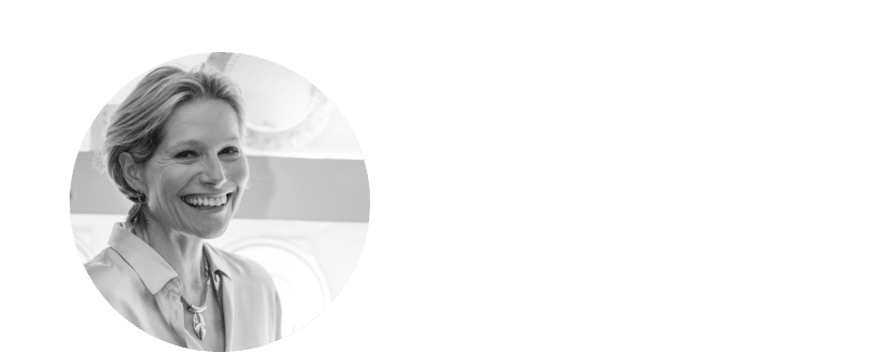 a woman smiling in a circle with a white background