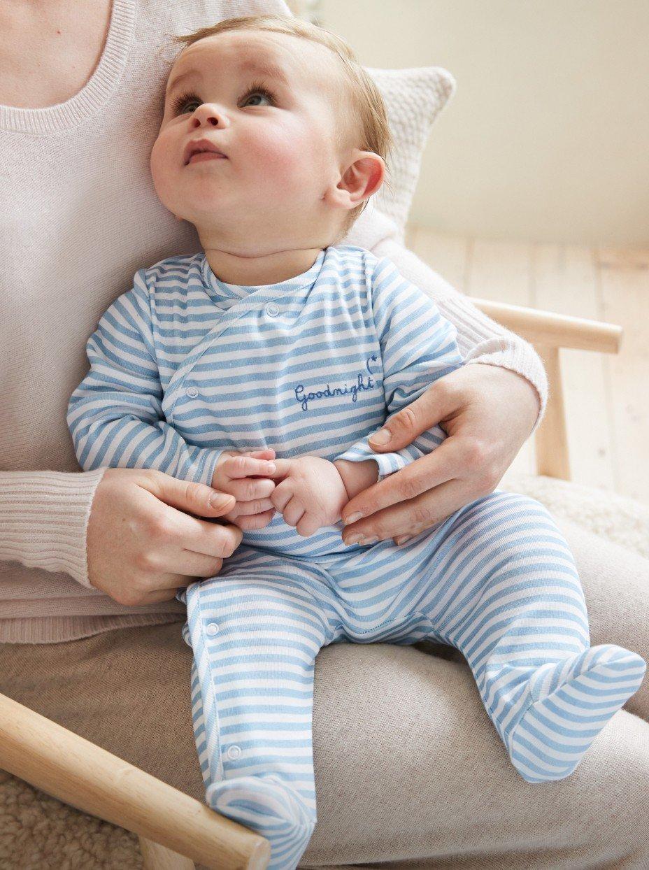 goodnight embroidered stripe sleepsuit