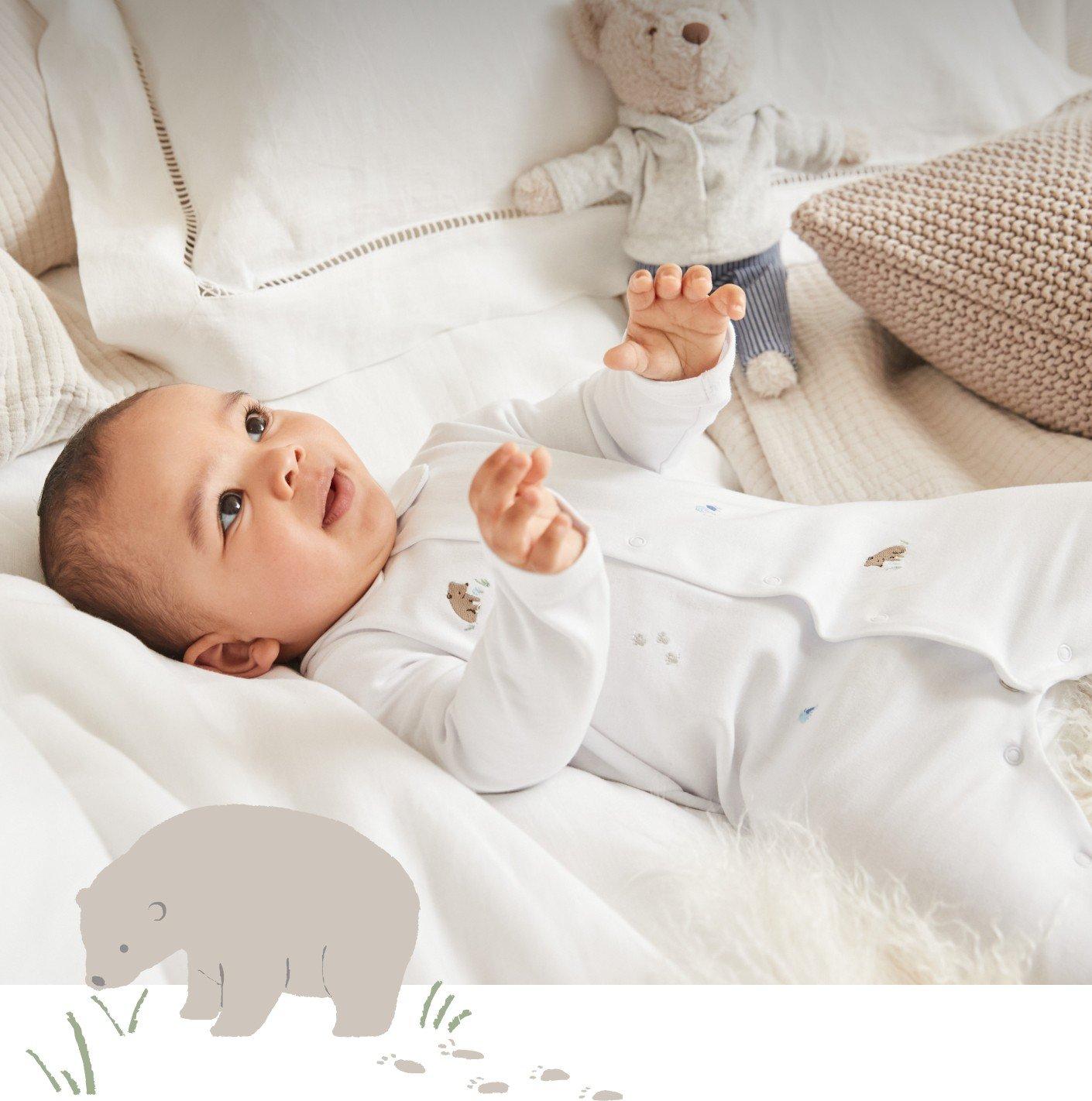 embroiered bear & woodland sleepsuit