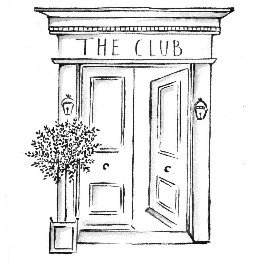 a drawing of the club entrance with a potted plant