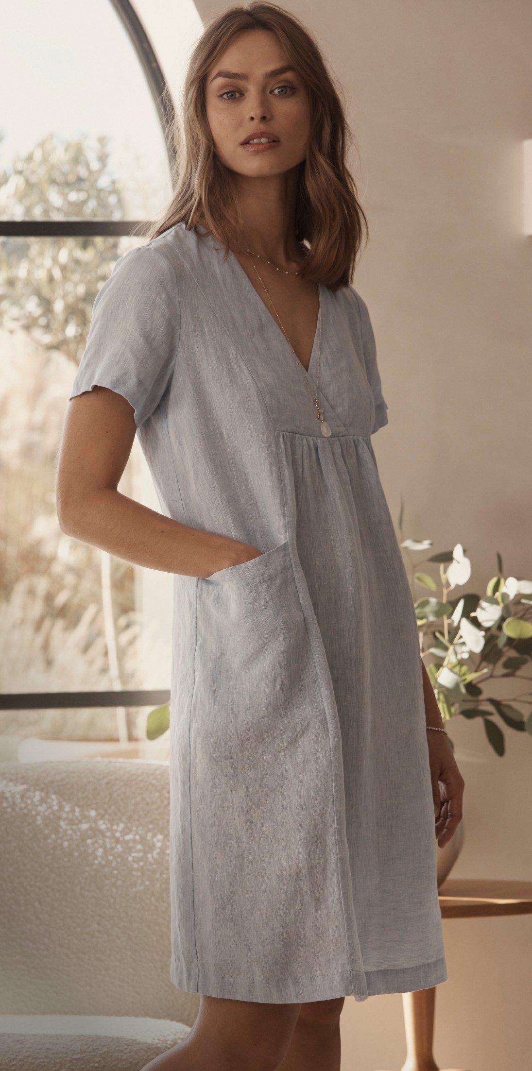 trim-detail linen shirt dress