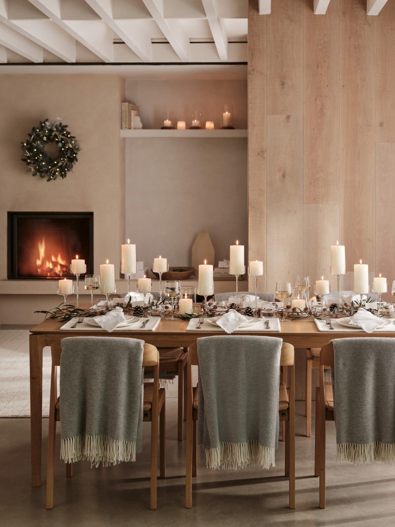 Dining table with candles on