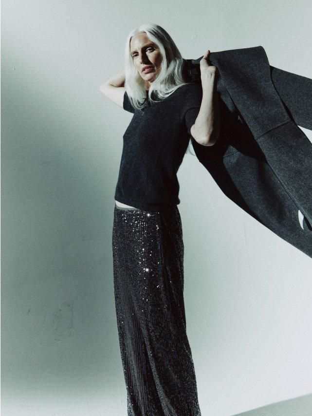 sequin wide leg trousers