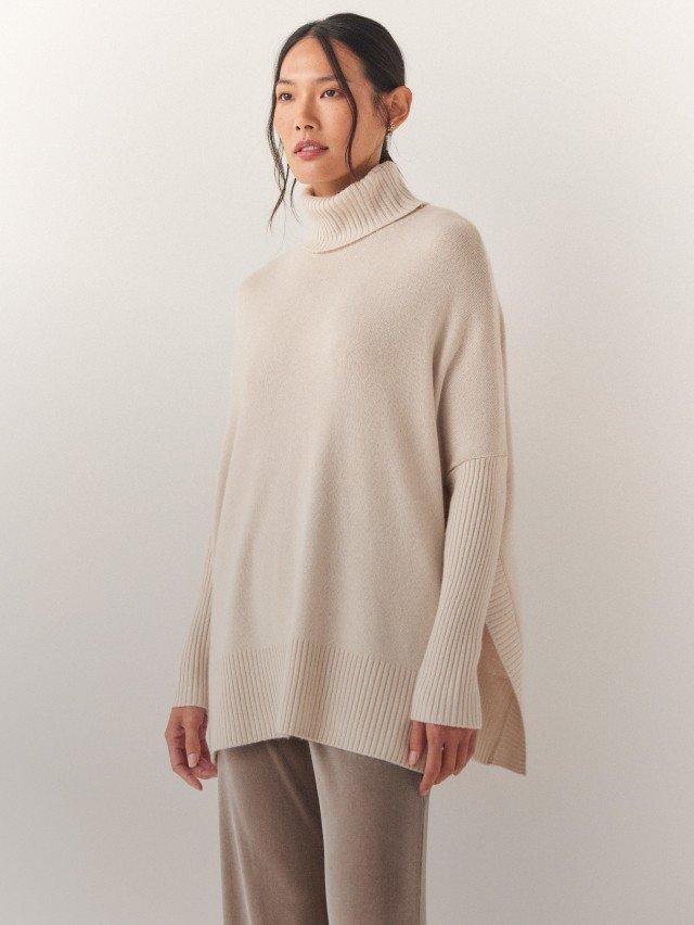 Side Panel Roll Neck Poncho with Cashmere