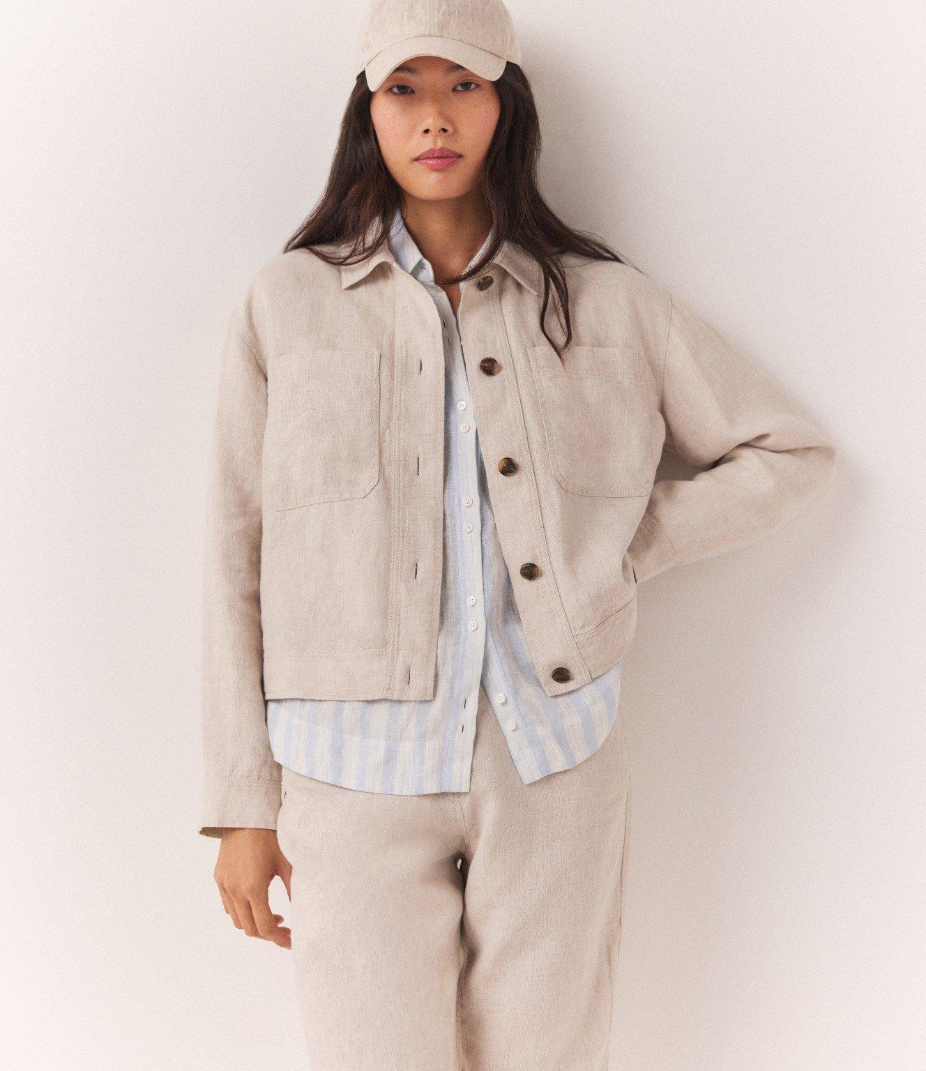 button through linen jacket