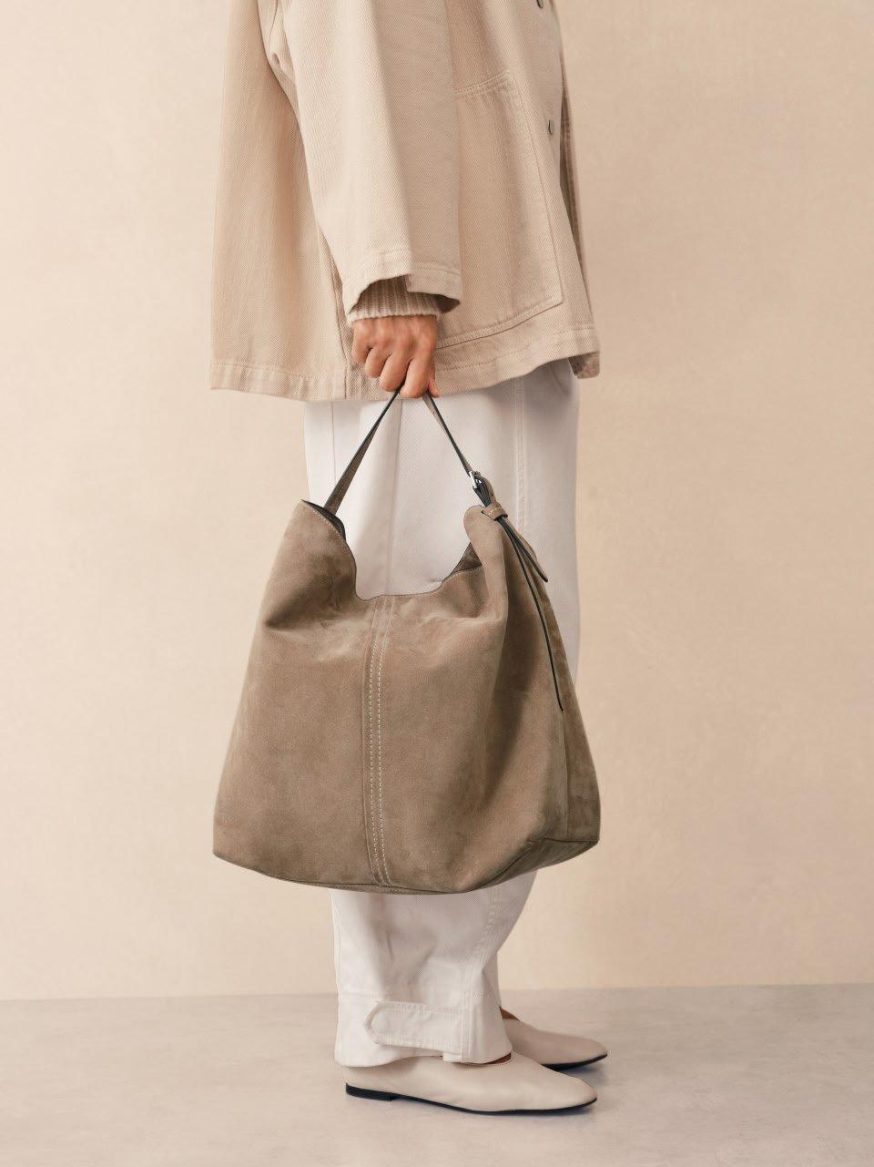 Suede Carry All Contrast Stitch Tote
