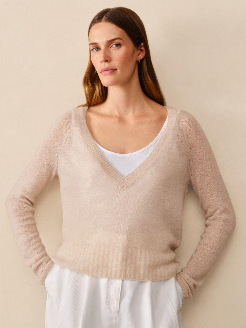 Layering Cashmere Deep V Neck Jumper