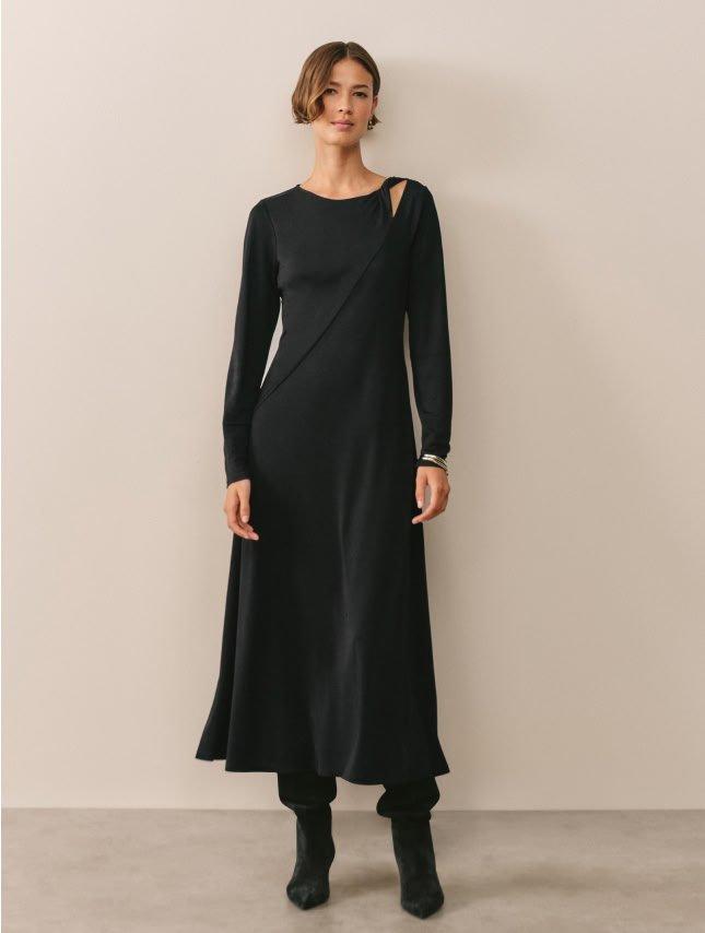 luxe jersey twist shoulder detail dress