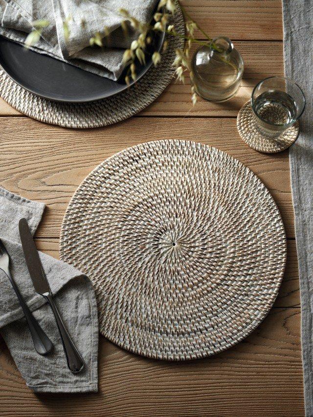 whitewashed rattan round placemat