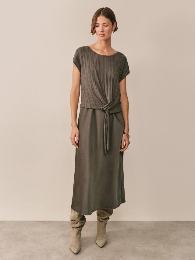 Mixed Media Extended Shoulder Knot Detail Dress