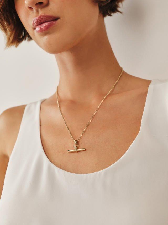 Gold Plated T-Bar Necklace