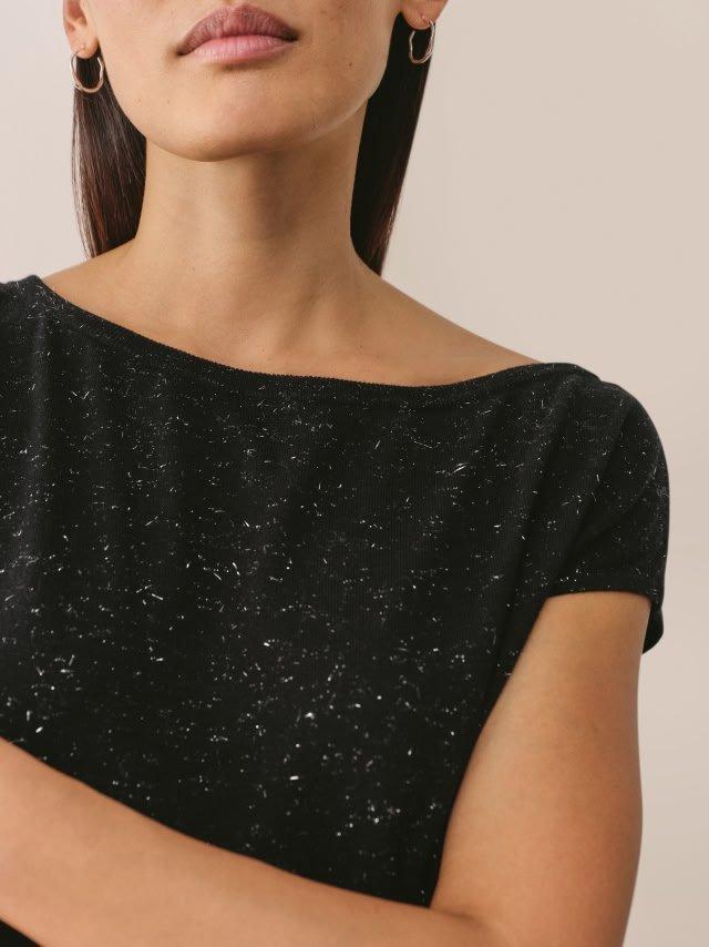 Sparkle Asymmetric Knitted T-shirt with Recycled Cotton