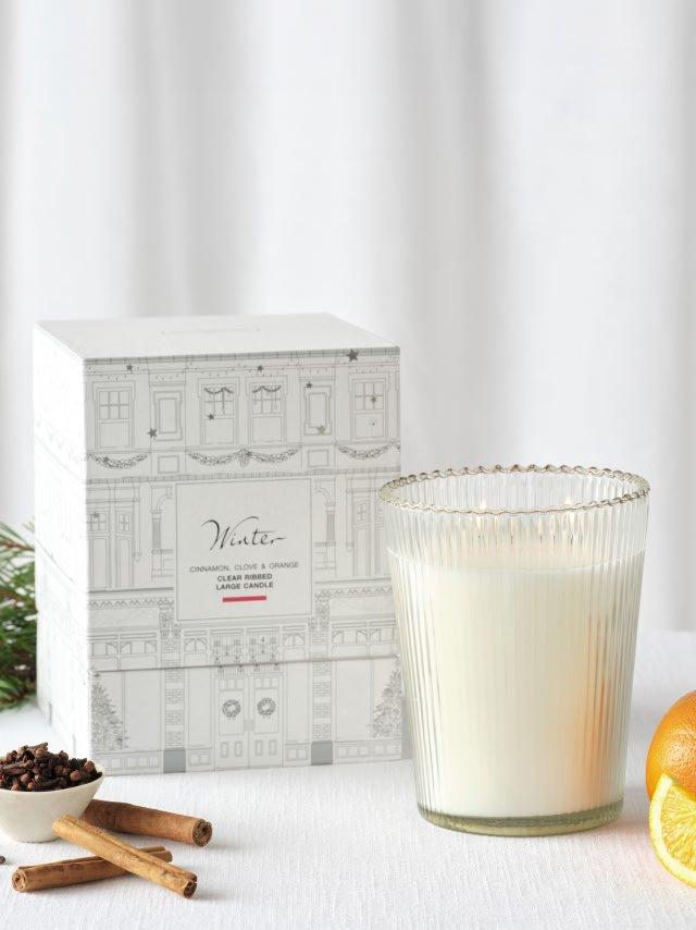 Winter Clear Ribbed Large Candle