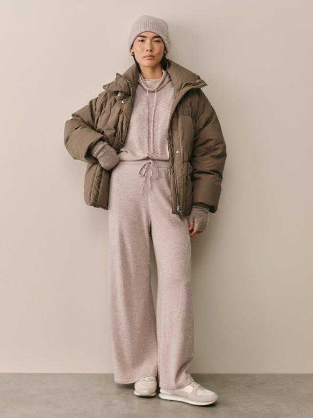 Herringbone Detail Wide Leg Trouser