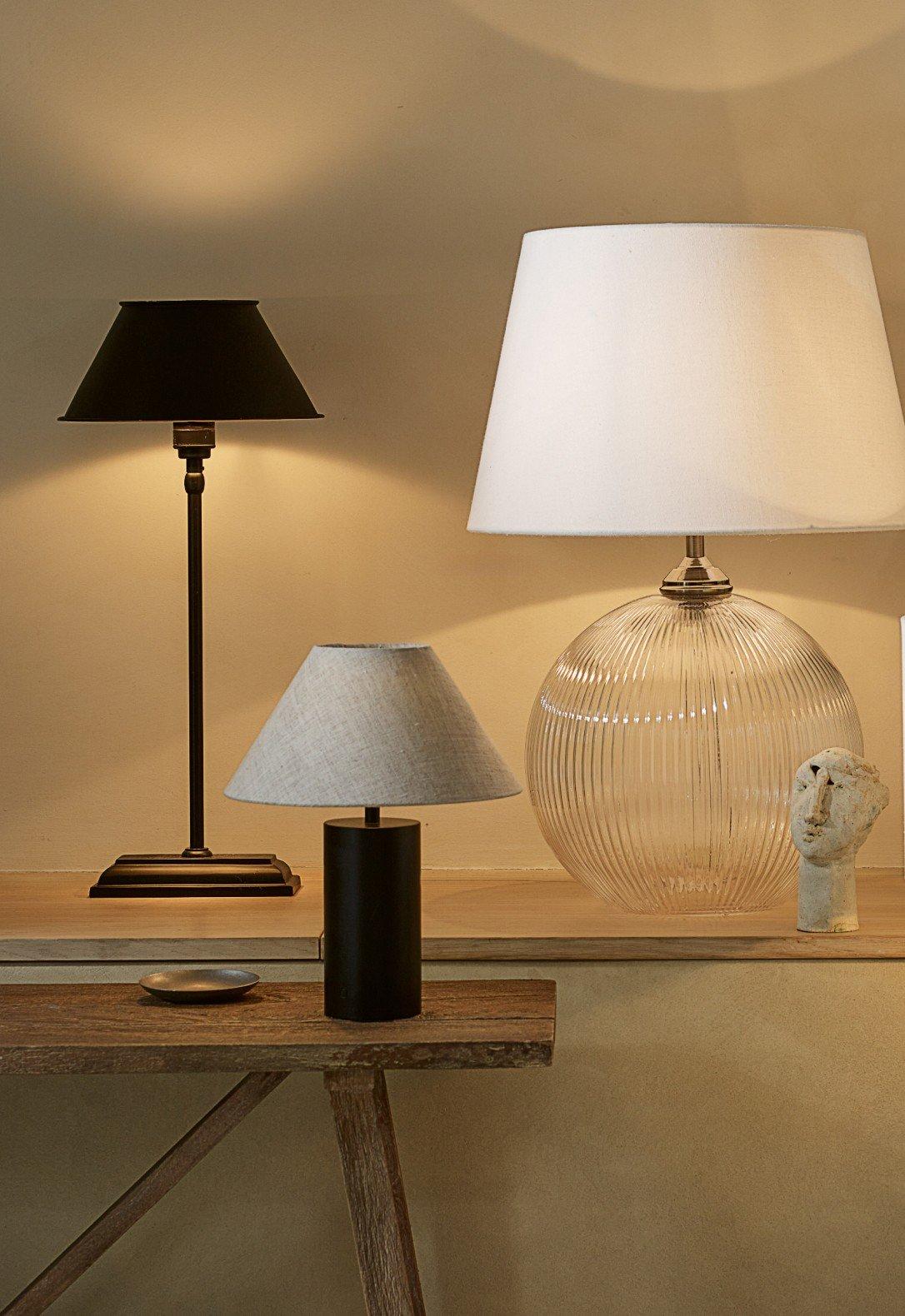 a table with lamps and a lamp shade on it