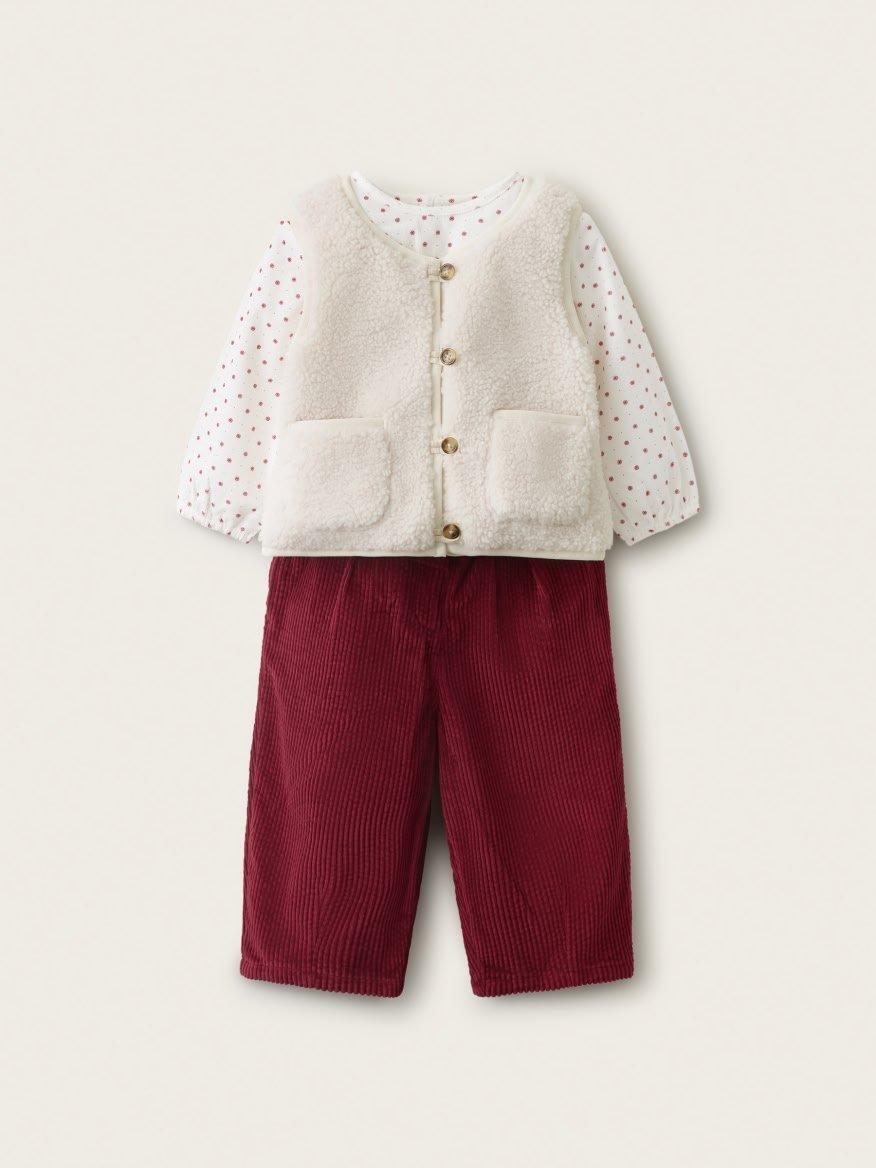 Organic-Cotton Blouse Gilet & Cord Trouser Set